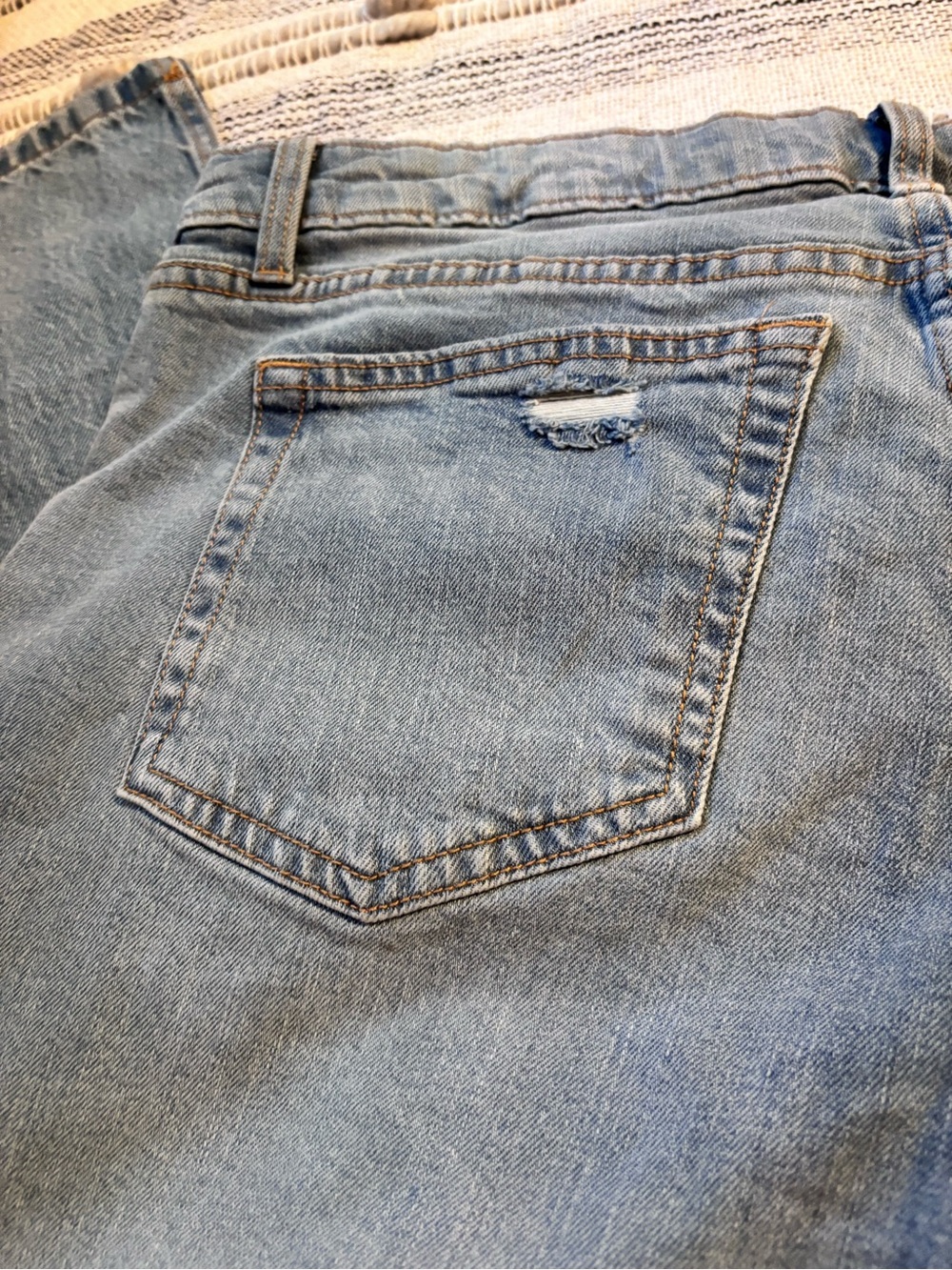 Women’s Distressed Blue Jeans - Mid-Rise Straight - Picture 10 of 13